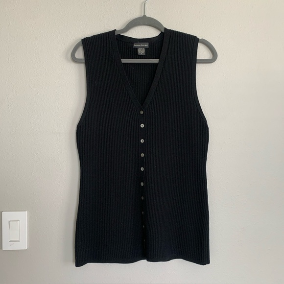 VTG Women’s Banana Republic 100% Merino Wool Med Black Sweater Vest Ribbed - Picture 1 of 8